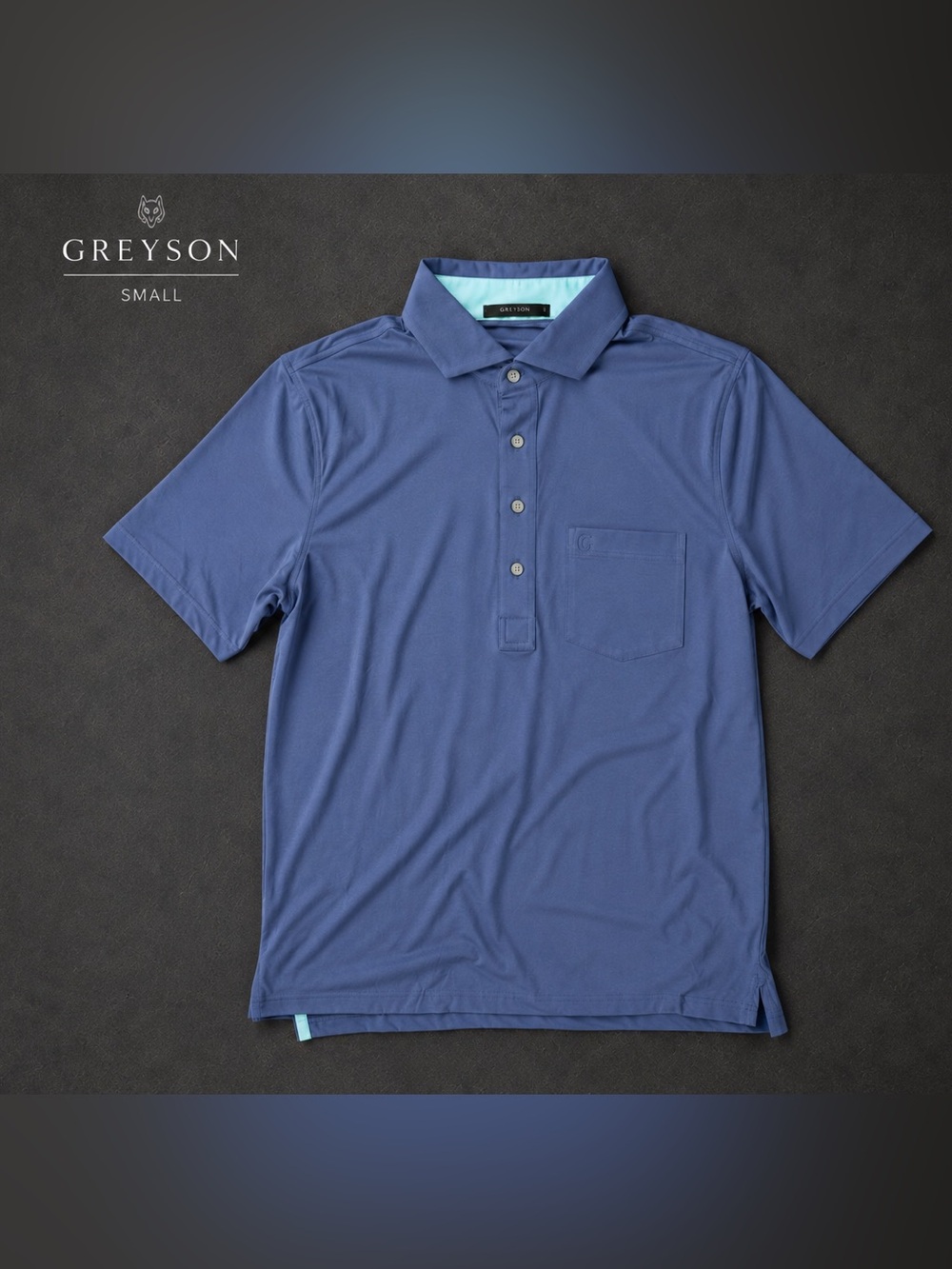 Greyson Honey-Creeper Polo Mens Medium Blue Performance Golf Shirt NWOT
